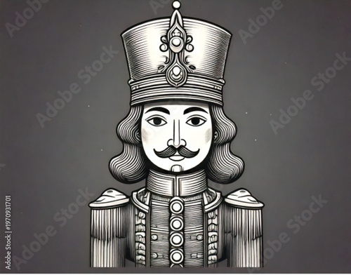 Vintage King Playing Card Illustration with Ornate Uniform and Crown.