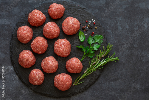 Raw beef or pork meatballs