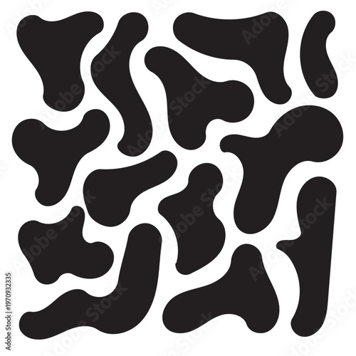 Black organic splash and blot shapes with uneven watery edges. Simple liquid vector set for backgrounds frames splatter graphics and abstract design compositions in eps 10.