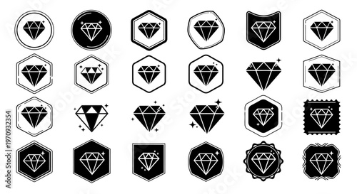 Collection of diamond icons and logos.
