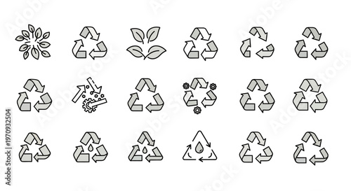 Recycling and Eco-Friendly Icons Set for Sustainability and Environmental Protection