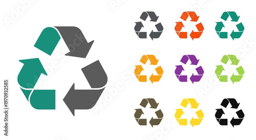 Recycling Symbol in Various Colors - Eco-Friendly and Sustainability Concept Icons