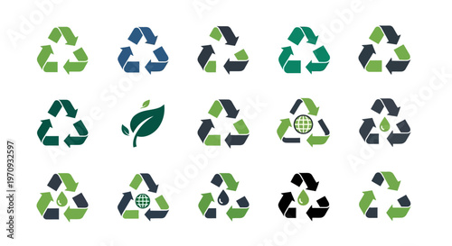 Recycling Symbols and Eco Icons Set for Environmental Sustainability and Green Living