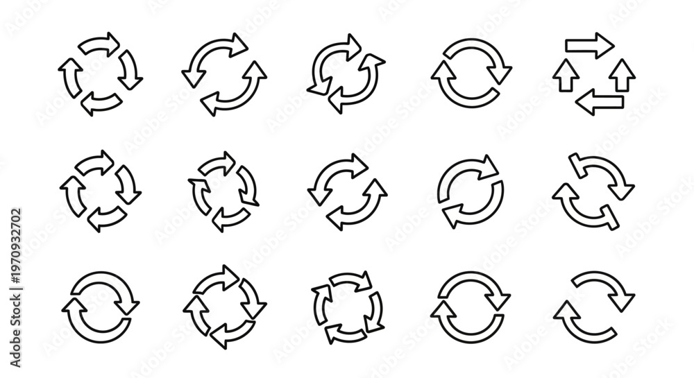Fototapeta premium Refresh and Recycle Arrow Icons Set - Outline Vector Collection