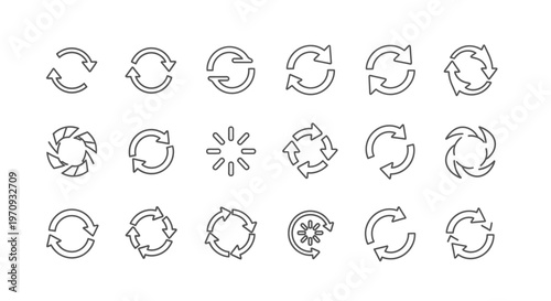 Refresh and Recycle Arrow Icons Set: Circular Reload, Update, and Rotation Symbols
