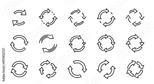 Refresh and Reload Arrow Icons Set - Circular Update Cycle Symbols Vector