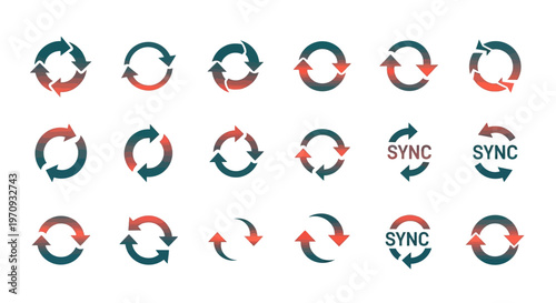 Refresh and Sync Arrow Icons Set: Modern Digital Data Exchange Symbols