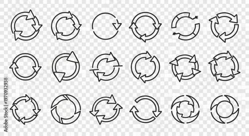 Refresh, Reload, Recycle Arrows Icon Set. Update and Loop Symbols Collection.