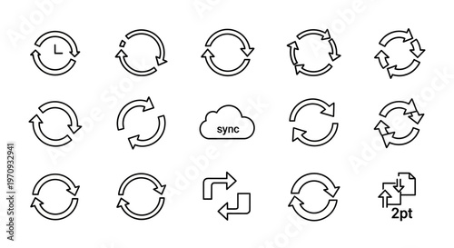 Refresh, Reload, Sync, and Recycle Arrow Line Icons Set for Web and UI Design