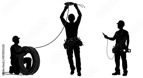 Workers handle ropes and equipment on a construction site outdoors daily