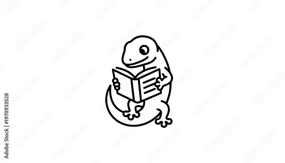 Obraz premium Cute Gecko Reading a Book, Cartoon Style, Educational Concept