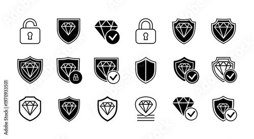Black and white security icons with diamonds.