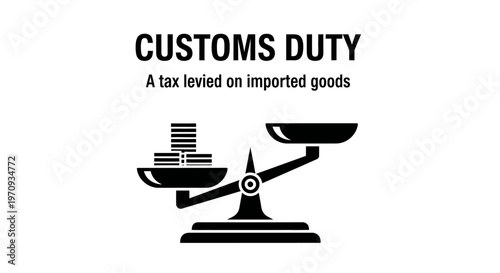Customs Duty Definition with Scale and Money Icon.