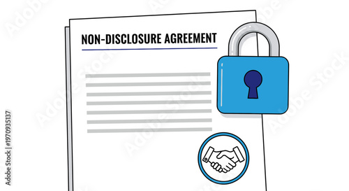 Non-Disclosure Agreement Document with Padlock and Handshake Icon.