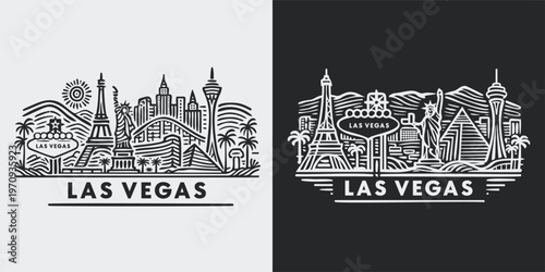 Las Vegas Nevada Cityscape Line Drawing Set