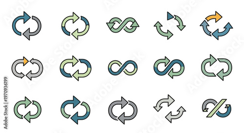 Set of Refresh, Reload, Loop, and Infinity Arrow Icons