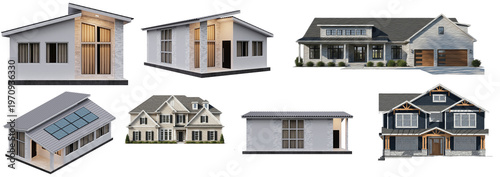 Tableau sur toile Collection of diverse residential house designs featuring modern architecture, traditional styles, and various facades