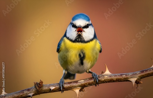 Colorful Blue Tit Bird Portrait Wildlife Closeup Perch Shot