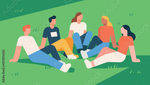 Illustration Of Friends Relaxing On Grass Vector Design Template