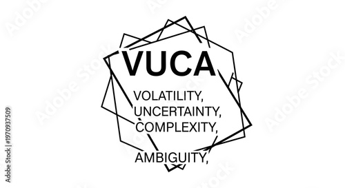 VUCA Concept Illustration with Volatility, Uncertainty, Complexity, and Ambiguity Text.