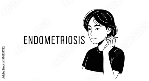 Endometriosis Awareness Illustration with Portrait of a Young Woman.