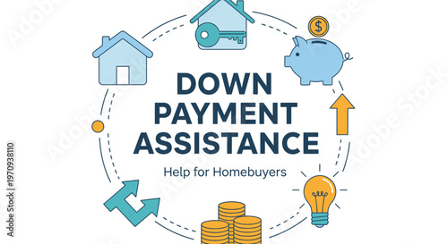 Down Payment Assistance Infographic Concept for Homebuyers.
