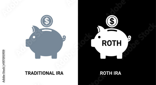 Traditional IRA vs Roth IRA Retirement Savings Concept Illustration