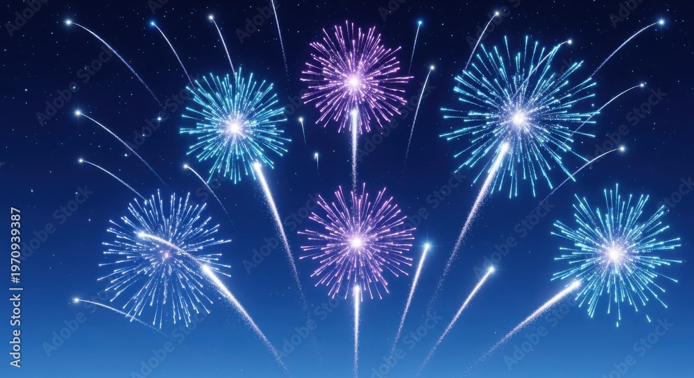Fototapeta premium Colorful fireworks explode brightly against a clear night sky, creating a festive and vibrant display.