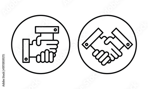 Round Framed Sleeve Cuff Handshake Icon Line Variations Duo Vector Design