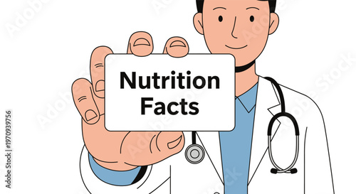 Male Doctor or Nutritionist Showing Nutrition Facts Signboard