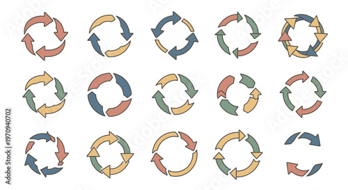 Circular Arrow Icons Set: Refresh, Cycle, Loop, Process, and Rotation Symbols Collection