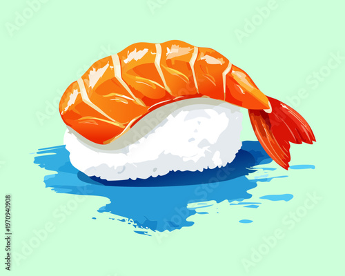 Fresh prawn nigiri sushi with succulent shrimp on white rice for authentic japanese dining experience and catering Vector Illustration