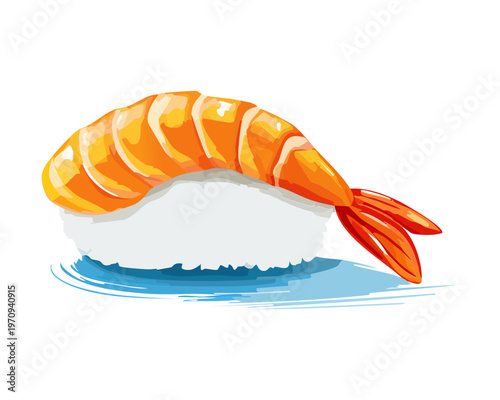 Freshly prepared shrimp nigiri sushi with orange prawn for healthy japanese seafood dining and culinary presentation art Vector Illustration