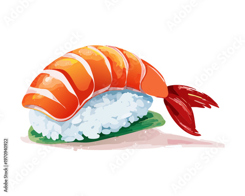 Traditional japanese ebi sushi nigiri with fresh shrimp and rice for healthy seafood diet and restaurant branding Vector Illustration