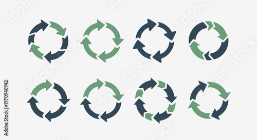 Circular Arrows Cycle Icons Set: Green and Blue Refresh, Process, and Loop Symbols