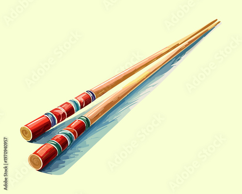 Pair of traditional wooden chopsticks with decorative red bands for authentic asian dining and japanese culinary culture Vector Illustration