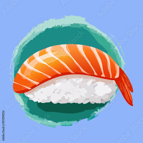 Traditional ebi nigiri sushi with fresh cooked shrimp on rice for authentic japanese seafood dining and restaurant menu Vector Illustration