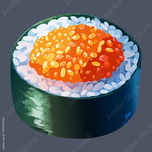 Salmon roe gunkan sushi with bright ikura for premium japanese seafood appetizer and gourmet dining experience options Vector Illustration