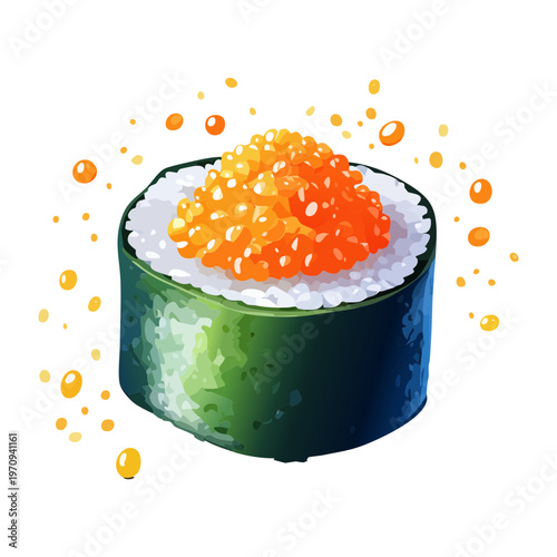 Authentic salmon roe gunkan sushi with ikura for traditional japanese seafood dining and professional culinary art display Vector Illustration
