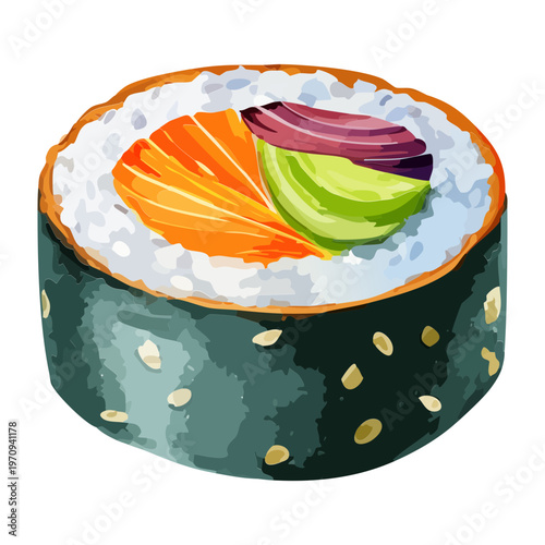 Delicious salmon and avocado sushi maki roll for authentic japanese dining experience and professional culinary art display Vector Illustration
