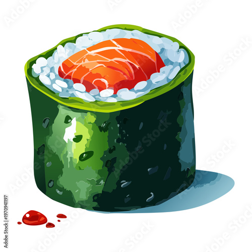 Traditional salmon roe gunkan sushi with bright ikura for authentic japanese seafood dining and professional catering service Vector Illustration