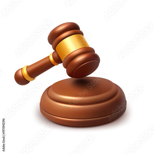 3D Gavel and Sounding Block Clay Style Icon, Vector Illustration