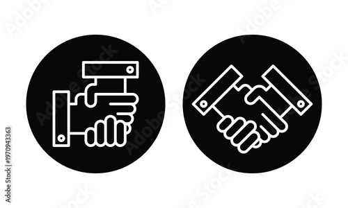 Round Cuff Handshake Icons Solid Black Circle Frame Vector Pair