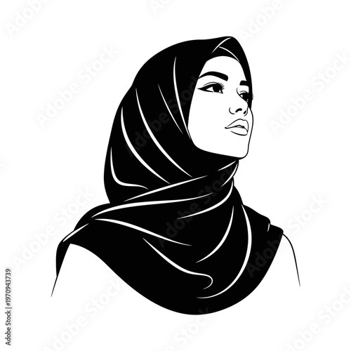 Woman wearing a black hijab headscarf.