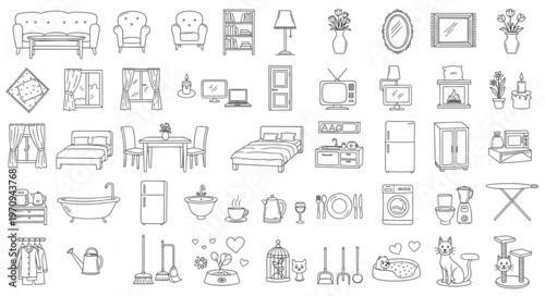 Collection of Hand-Drawn Furniture and Home Decor Sketches.