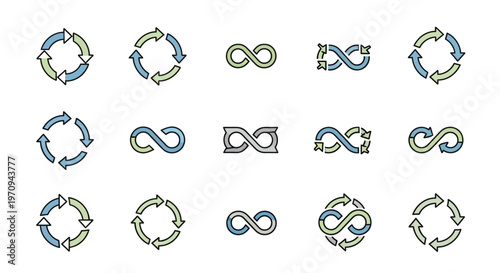Collection of Continuous Loop and Infinity Symbols Vector Icons for Business and Technology