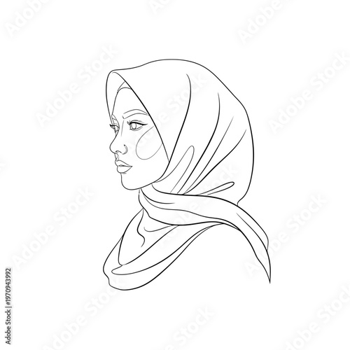 Woman wearing a headscarf profile.