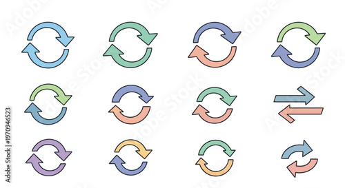 Colorful Refresh Cycle Arrows Icons Set for Repeat, Exchange, and Loop Concepts