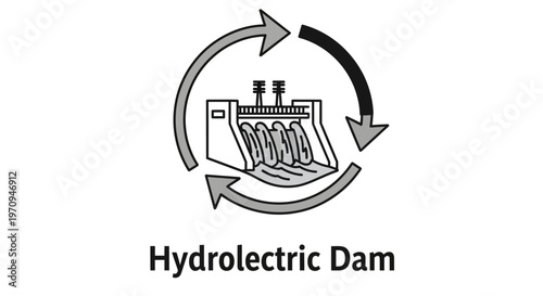Hydroelectric Dam Icon with Renewable Energy Cycle Arrows - Sustainable Power Generation