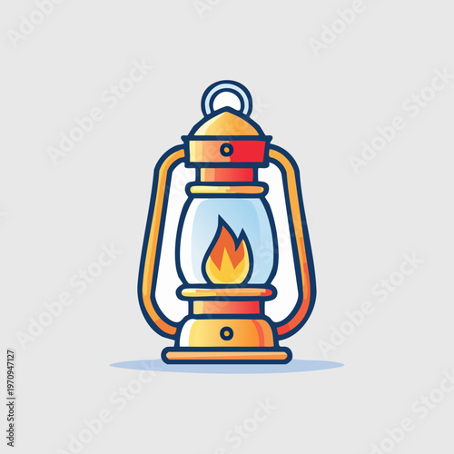 Vintage kerosene lantern with a burning flame inside.